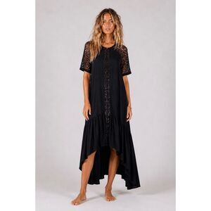Three Of Something Parallax Hi Lo Dress Black Lace Crochet Midi Small